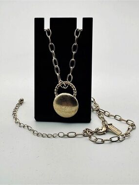 Burnished Gold Tone Padlock Pendant Chain Necklace with Chunky Oval Link